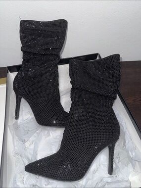 Thalia Sodi Black Crystal Stiletto Ankle Boots - Women